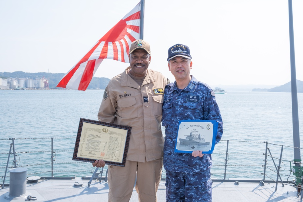 USS New Orleans (LPD 18) and Japan Maritime Self-Defense Force JS Haguro (DDG 180) Flag Exchange Ceremony on March 14