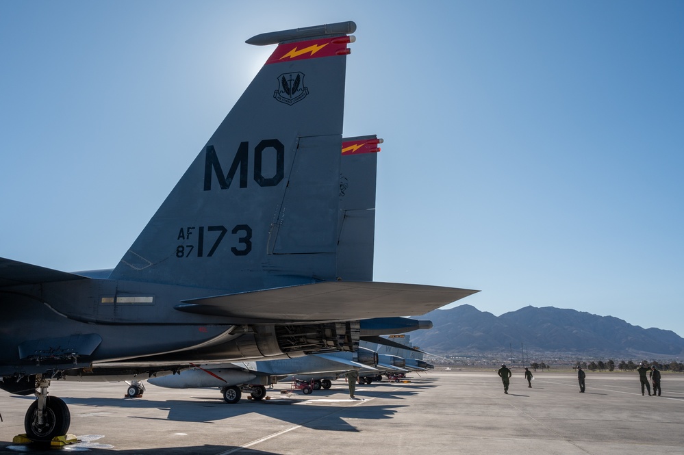 Airmen load GBU-38s on F-15E Strike Eagle during Red Flag-Nellis 24-2
