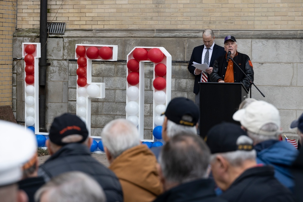 Medal of Honor Recipient Corporal John Fardy is Honored by Leo High School in Chicago, Illinois.