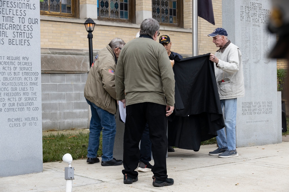 Medal of Honor Recipient Corporal John Fardy is Honored by Leo High School in Chicago, Illinois.