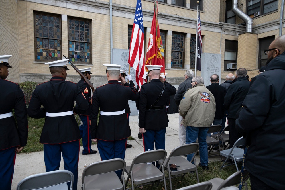 Medal of Honor Recipient Corporal John Fardy is Honored by Leo High School in Chicago, Illinois.