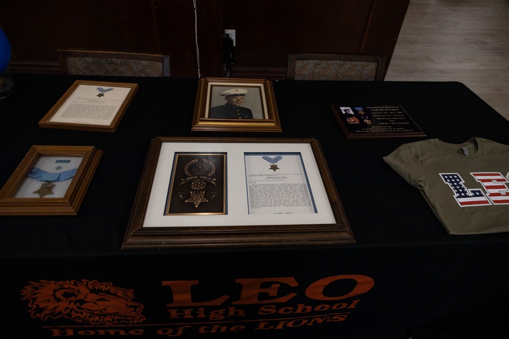 Medal of Honor Recipient Corporal John Fardy is Honored by Leo High School in Chicago, Illinois.