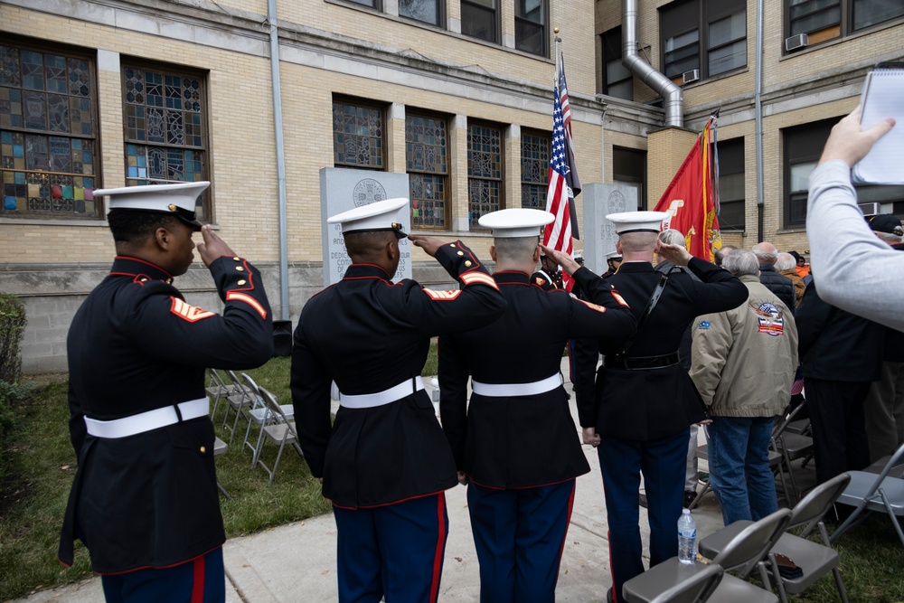 Medal of Honor Recipient Corporal John Fardy is Honored by Leo High School in Chicago, Illinois.