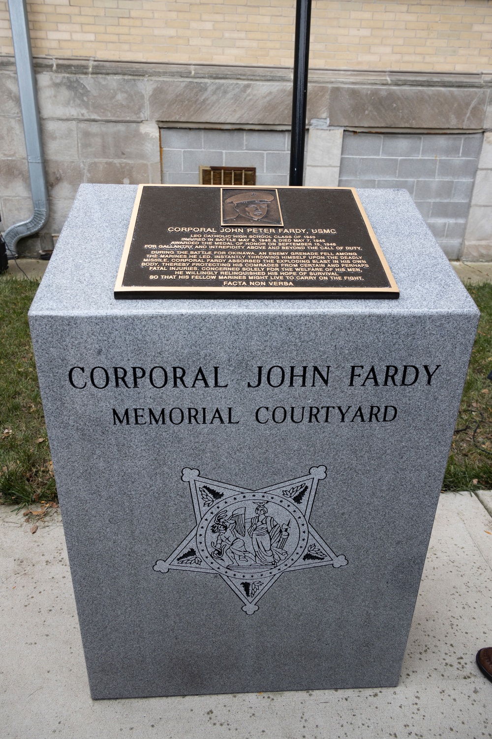 Medal of Honor Recipient Corporal John Fardy is Honored by Leo High School in Chicago, Illinois.