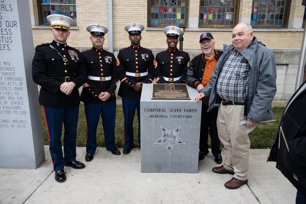 Medal of Honor Recipient Corporal John Fardy is Honored by Leo High School in Chicago, Illinois.