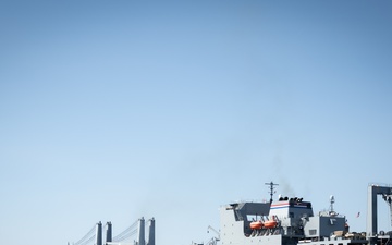 MV Roy P. Benavidez (T-AKR 306) Departs Newport News, Va.