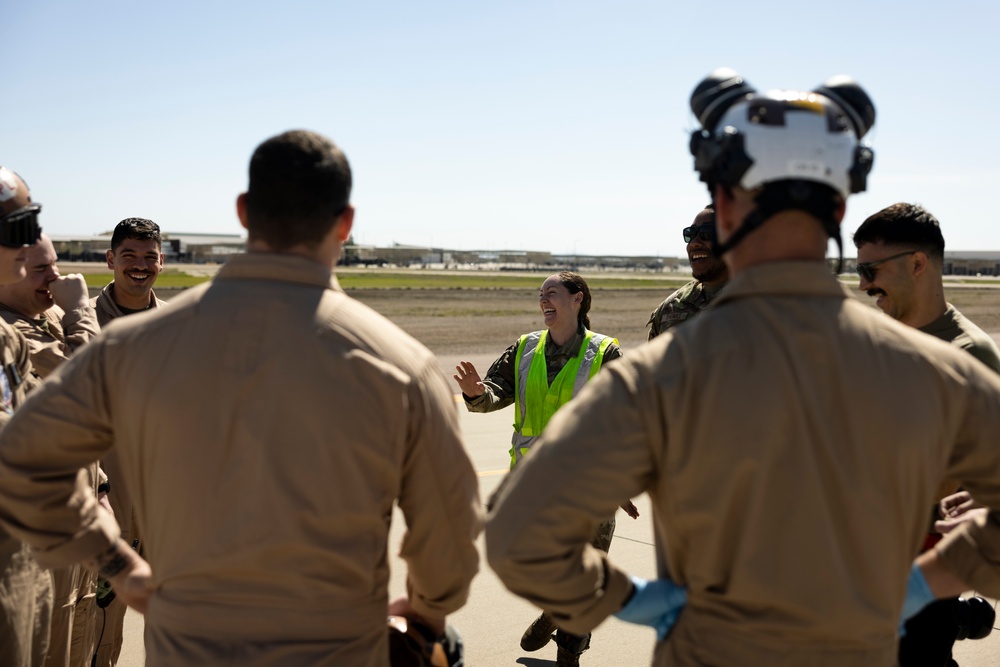 Marine Corps F-35B fixed-wing aircraft mechanics assigned to MAWTS-1 train with Air Force F-35A aircraft maintainers at Luke AFB during WTI 2-24