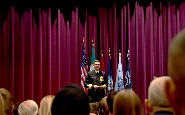 Vice Adm. John Gumbleton, commander, Task Force 80 and deputy commander, U.S. Fleet Forces, delivers remark