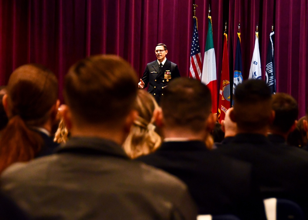 Vice Adm. John Gumbleton, commander, Task Force 80 and deputy commander, U.S. Fleet Forces, delivers remarks