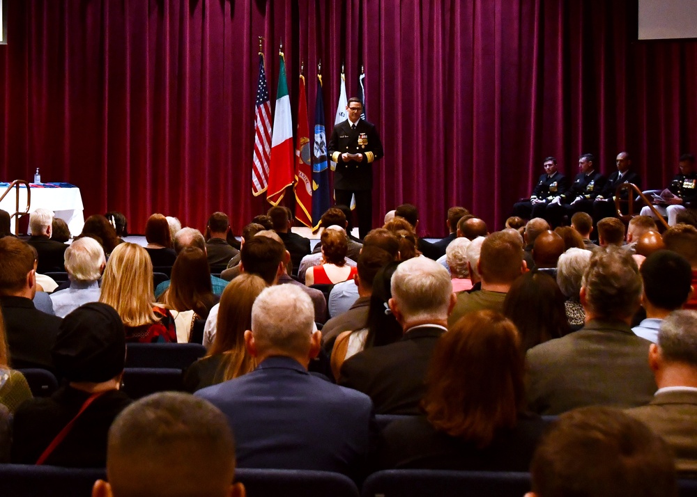 Vice Adm. John Gumbleton, commander, Task Force 80 and deputy commander, U.S. Fleet Forces, delivers remarks