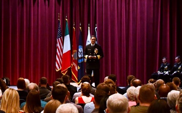 Vice Adm. John Gumbleton, commander, Task Force 80 and deputy commander, U.S. Fleet Forces, delivers remarks