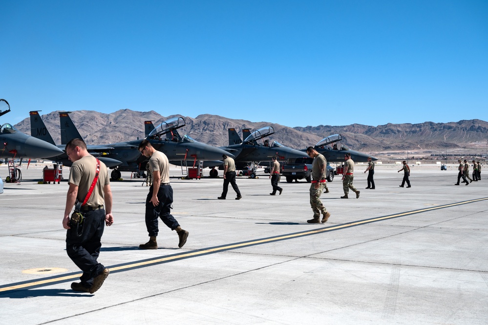 U.S. Air Force Airmen prepare F-15E Strike Eagle for launch during Red Flag-Nellis 24-2