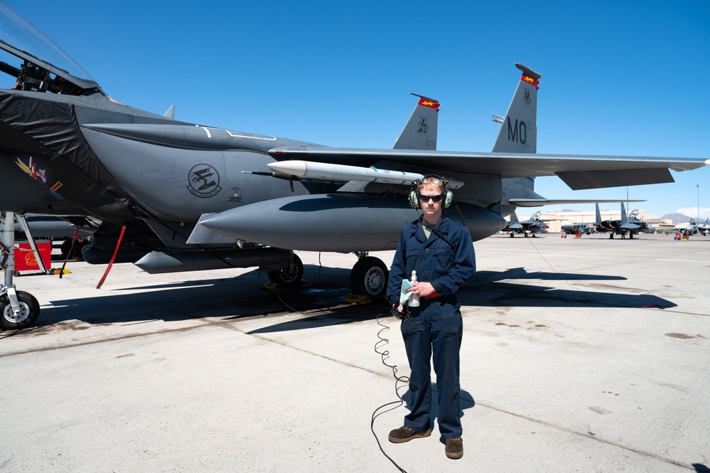 U.S. Air Force Airmen prepare F-15E Strike Eagle for launch during Red Flag-Nellis 24-2