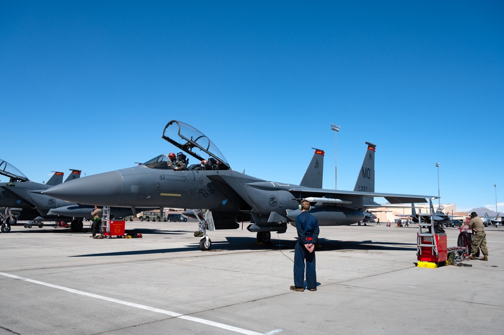 U.S. Air Force Airmen prepare F-15E Strike Eagle for launch during Red Flag-Nellis 24-2