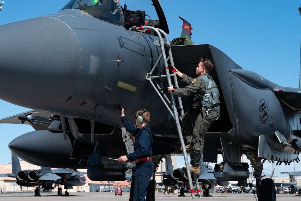 U.S. Air Force Airmen prepare F-15E Strike Eagle for launch during Red Flag-Nellis 24-2