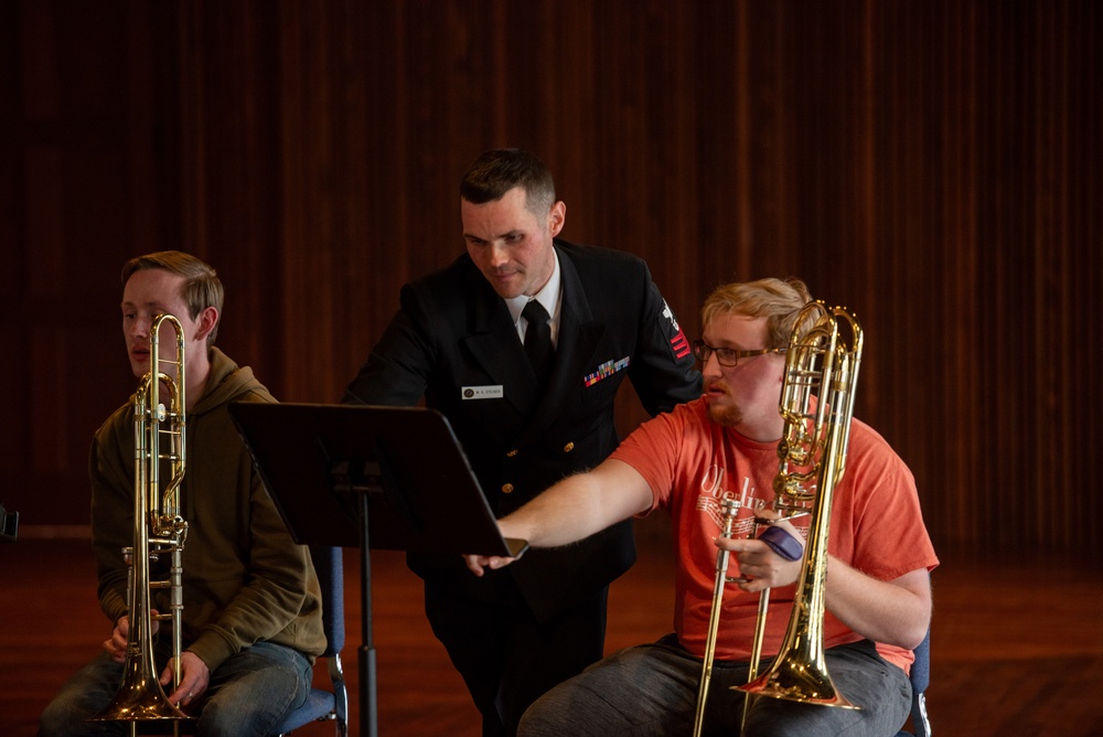 Musician 1st Class Michael Steiger, from Bend, Oregon, works with students from the Oberlin Conservatory of Music in a masterclass.