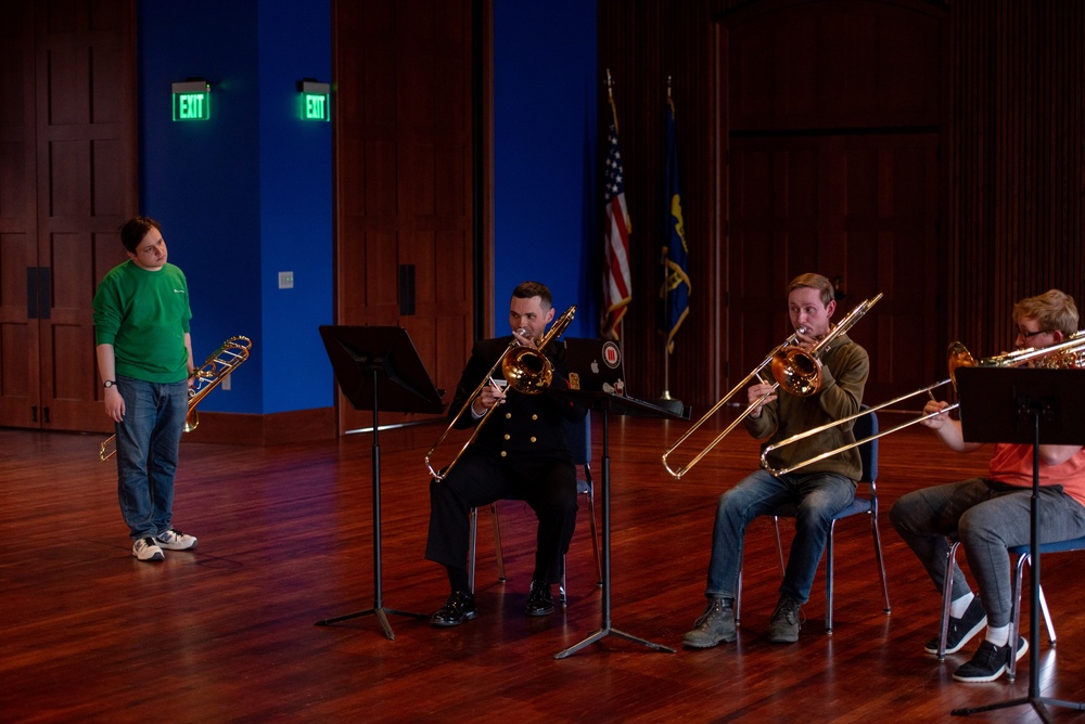 Musician 1st Class Michael Steiger, from Bend, Oregon, works with students from the Oberlin Conservatory of Music in a masterclass.