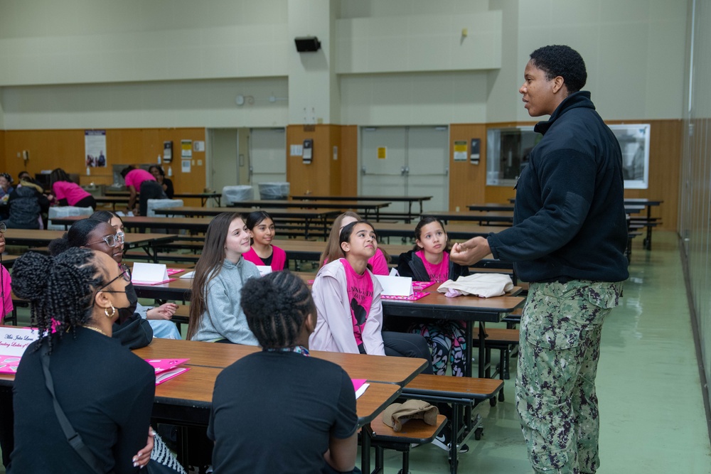 USS Ronald Reagan (CVN 76) Sailors take part in a COMREL for Women’s History Month