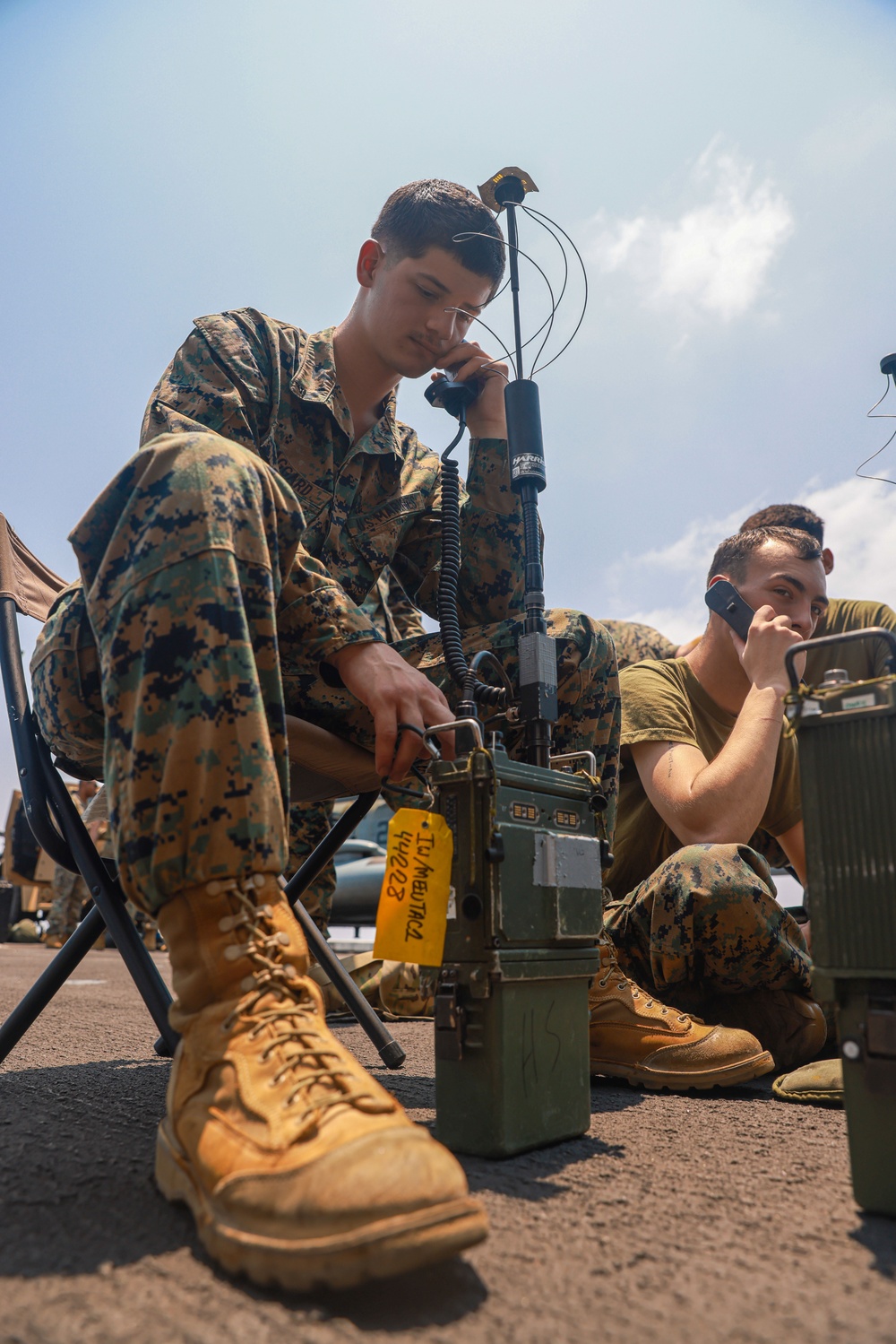 Marines Check Comms Aboard USS Somerset