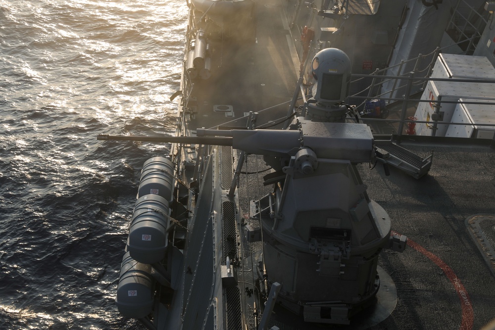Sailors aboard the USS Howard (DDG 83) conduct a live fire exercise in the Sea of Japan