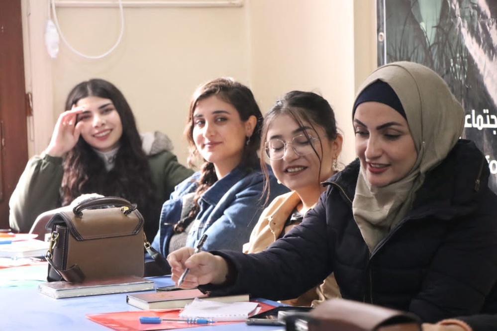 Participants in a USAID-sponsored series that promotes dialogue sessions across north-east Syrian regions with local civil society actors, community leaders, and officials to combat violence against women in public and political life.