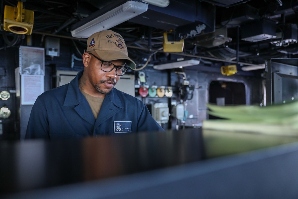 Sailors Aboard the USS Howard Stand Watch During a Surface Action Group Exercise in the Sea of Japan