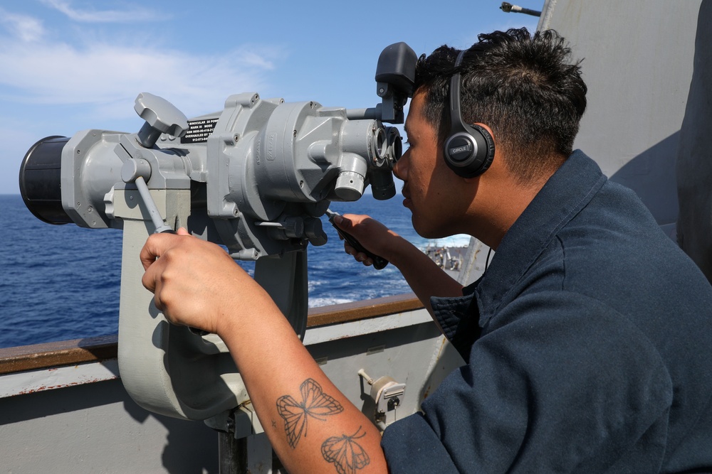 Sailors Aboard the USS Howard Stand Watch During a Surface Action Group Exercise in the Sea of Japan