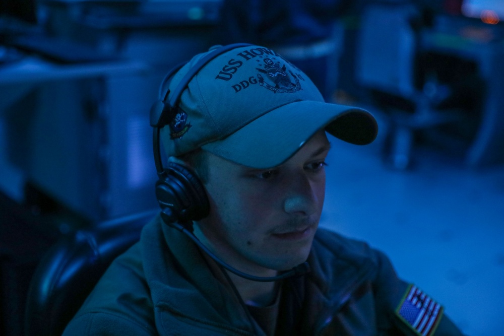 Sailors Aboard the USS Howard Stand Watch During a Surface Action Group Exercise in the Sea of Japan