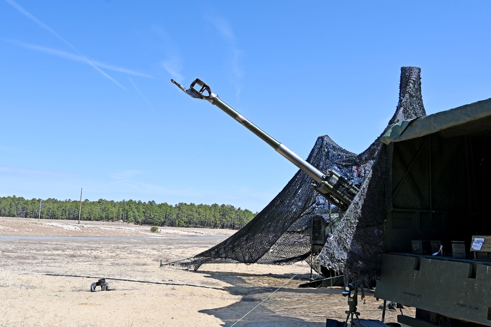 Joint Base McGuire-Dix-Lakehurst- Battery G, 3rd Battalion, 14th Marine Regiment. artillery live fire. March 22, 2024