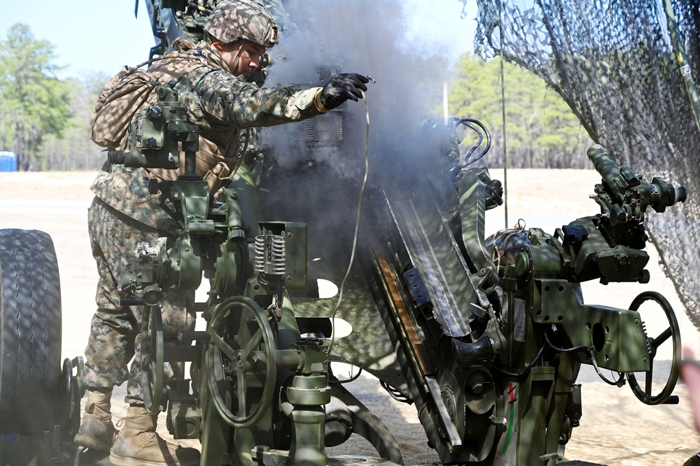 Joint Base McGuire-Dix-Lakehurst- Battery G, 3rd Battalion, 14th Marine Regiment. artillery live fire. March 22, 2024