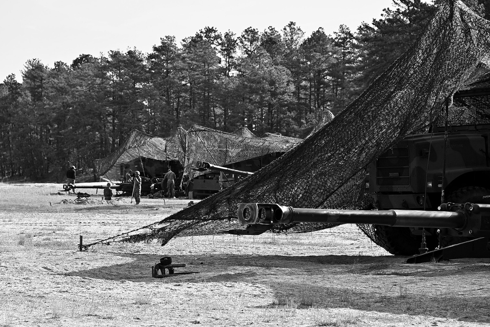 Joint Base McGuire-Dix-Lakehurst- Battery G, 3rd Battalion, 14th Marine Regiment. artillery live fire. March 22, 2024