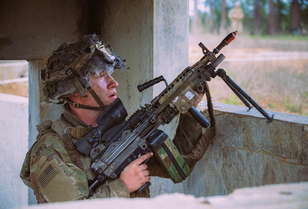 Armored units support infantry at the Joint Readiness Training Center