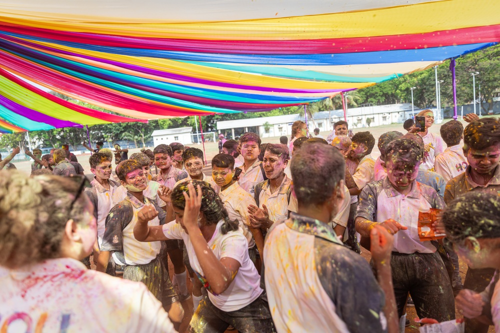 U.S. and Indian service members celebrate Holi during Exercise Tiger TRIUMPH 2024