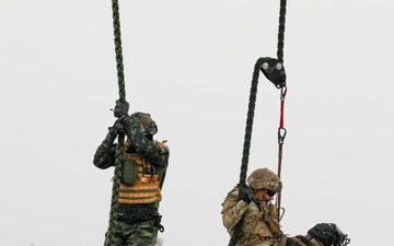 U.S. Army soldiers conduct K9 FRIES training with Thai counterparts