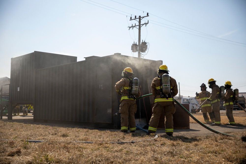 Warrior Shield 24 | MWSS-171 Marines conducts firefighting training with Osan Air Force Base Airmen
