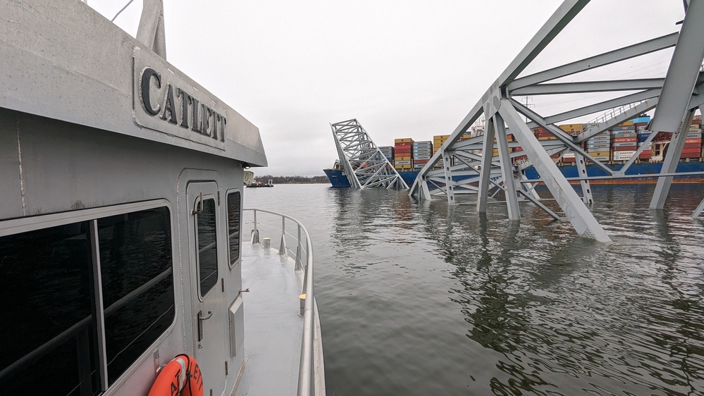 Survey boat Catlett crew assists in recovery operations after the Key Bridge Collapse