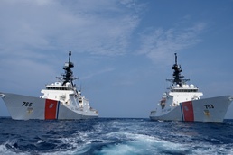 US Coast Guard national security cutters sail in formation