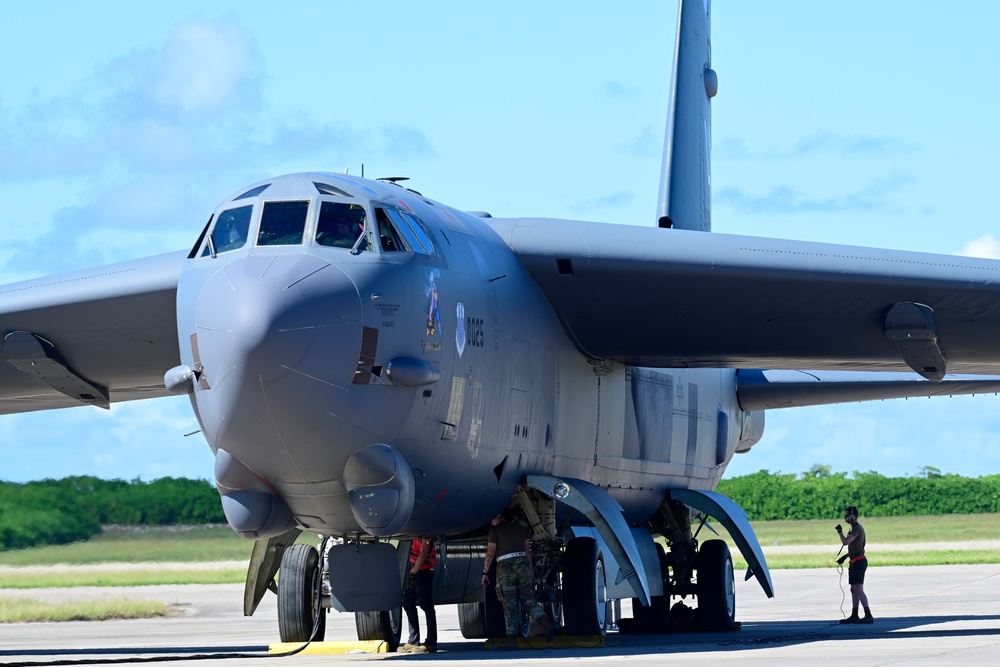 B-52s take-off from Diego Garcia during Bomber Task Force deployment