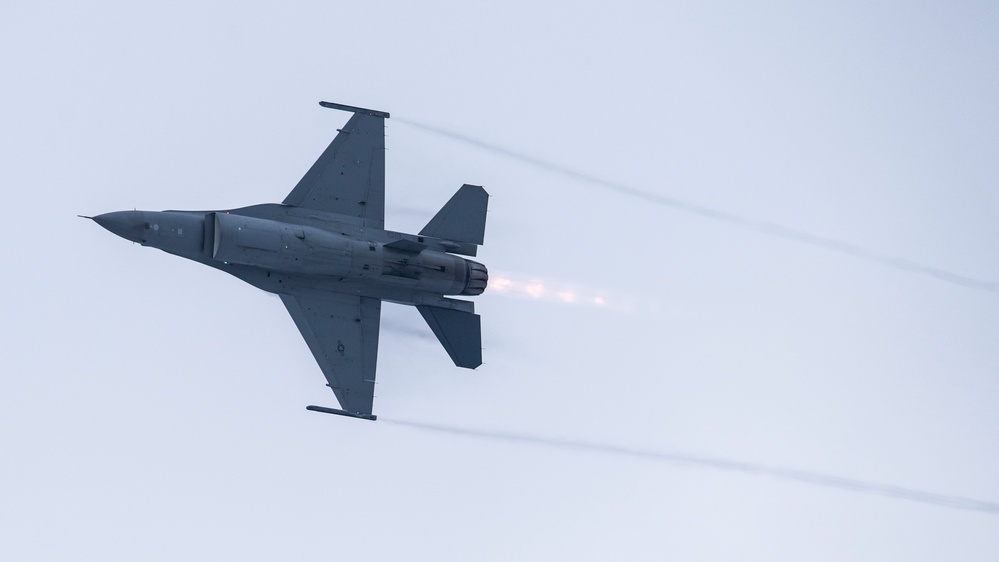 PACAF F-16 Demo Team conducts airshow practice flight