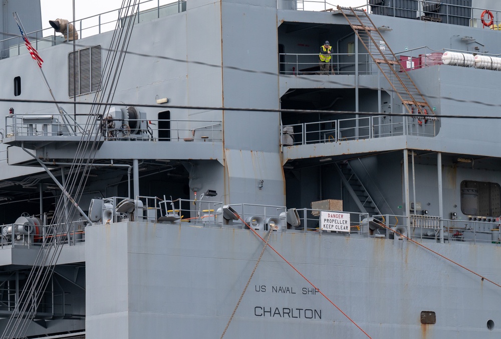 DoD, contracted personnel load hundreds of U.S. Army equipment aboard USNS Charlton