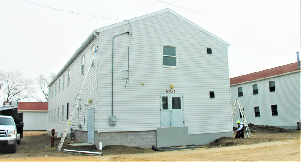 Reset of World War II-era barracks moved in 2023 continues; work nearly complete