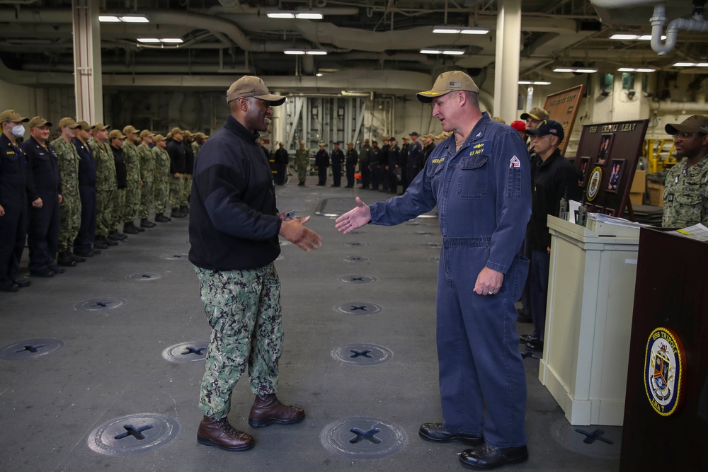 USS Tripoli Amphibious Air Traffic Central Control Officer Piped Ashore
