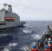Sailors aboard the USS Howard conduct a replenishment-at-sea with USNS Yukon in the Philippine Sea