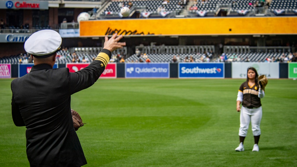 Vadm. Cheever Throws Ceremonial First Pitch at San Diego Padres vs San Francisco Giants Game