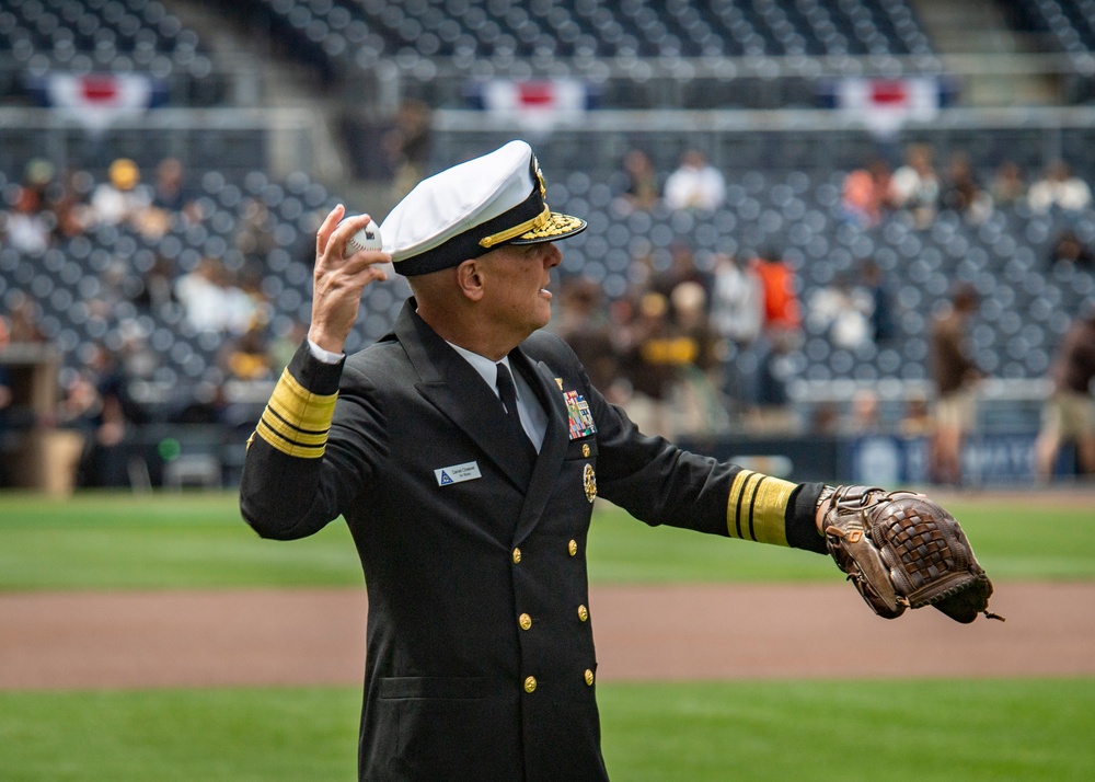 Vadm. Cheever Throws Ceremonial First Pitch at San Diego Padres vs San Francisco Giants Game