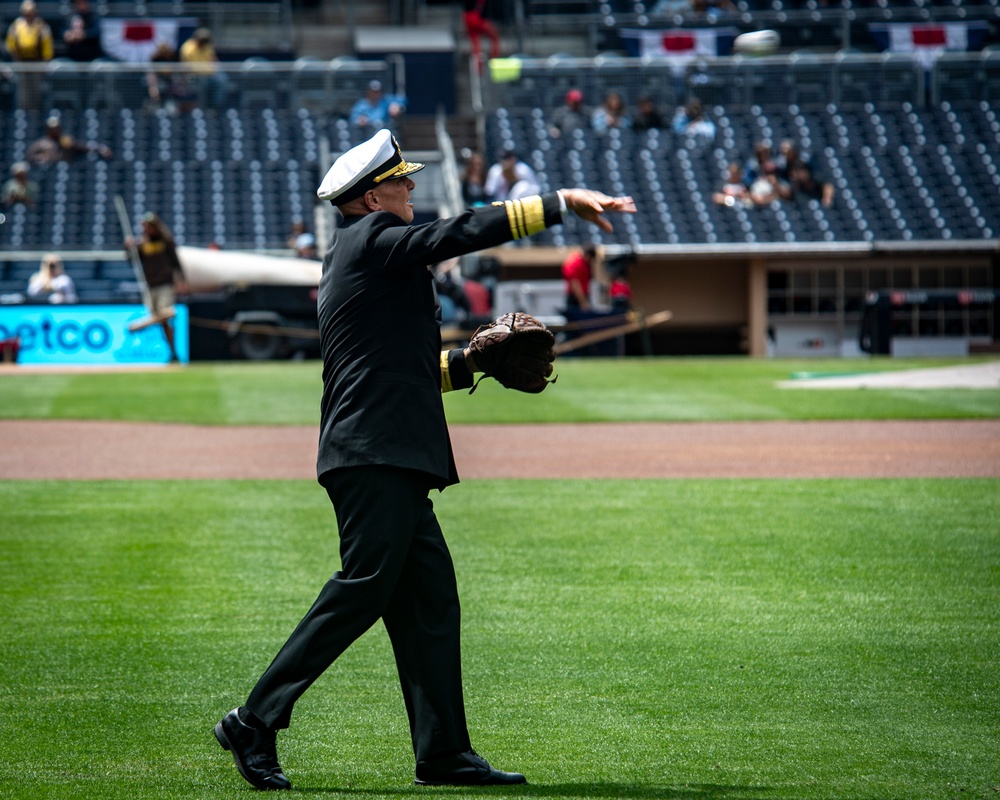 Vadm. Cheever Throws Ceremonial First Pitch at San Diego Padres vs San Francisco Giants Game