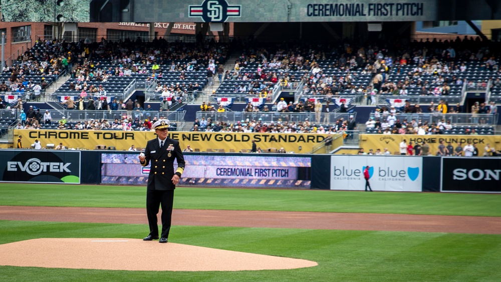 Vadm. Cheever Throws Ceremonial First Pitch at San Diego Padres vs San Francisco Giants Game