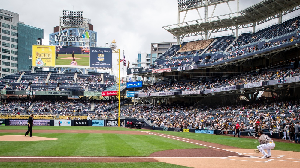 Vadm. Cheever Throws Ceremonial First Pitch at San Diego Padres vs San Francisco Giants Game