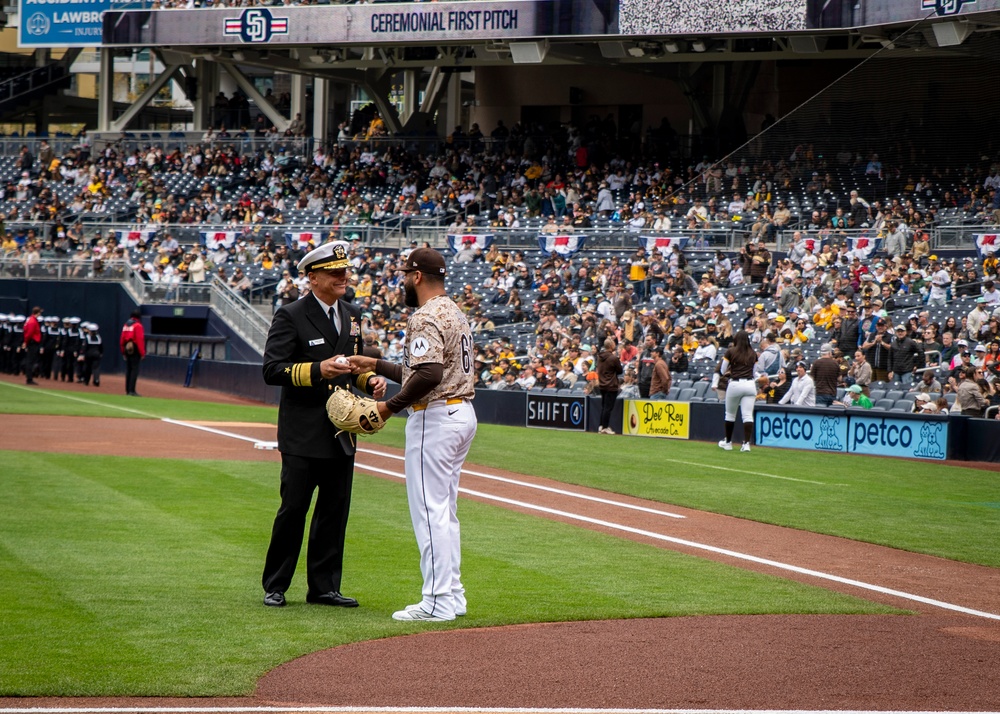 Vadm. Cheever Throws Ceremonial First Pitch at San Diego Padres vs San Francisco Giants Game