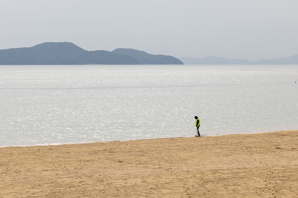 Marines and Sailors from MCAS Iwakuni participate in a beach cleanup